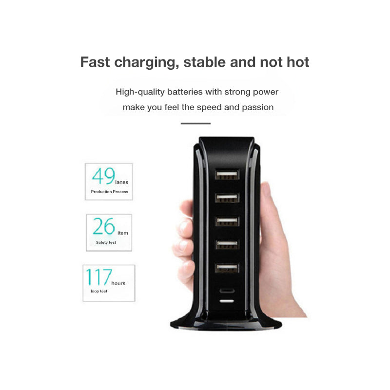 6 Multi USB Port Adapter Desktop Charger Rapid Tower Charging Station Power  30W